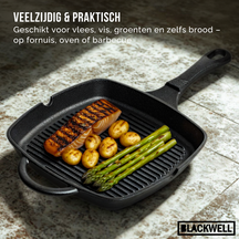 Set de ollas Blackwell de hierro fundido 3 piezas Sartén parrilla 23 x 23 cm, sartén ø 25 cm y wok ø 32 cm - apto para todas las fuentes de calor - sin recubrimiento antiadherente