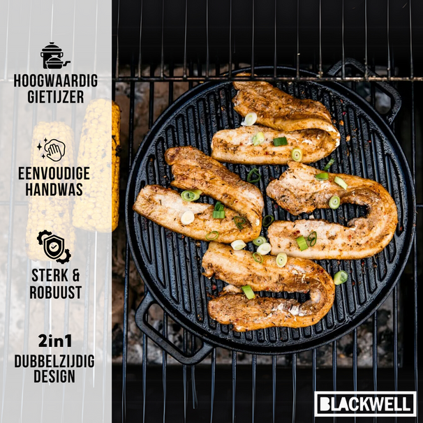 Plancha de Parrilla Blackwell BBQ / Plancha de Hierro Fundido ø 30 cm - sin recubrimiento antiadherente, reversible