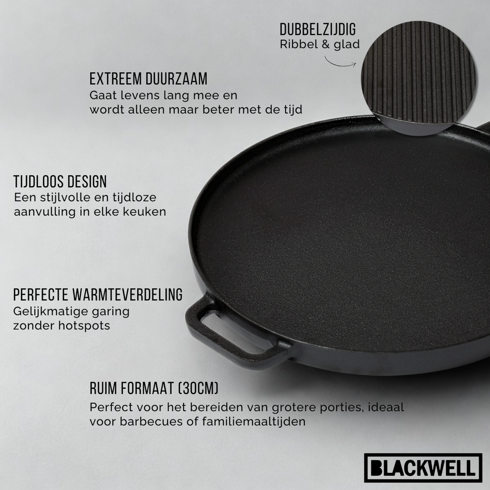 Plancha de Parrilla Blackwell BBQ / Plancha de Hierro Fundido ø 30 cm - sin recubrimiento antiadherente, reversible