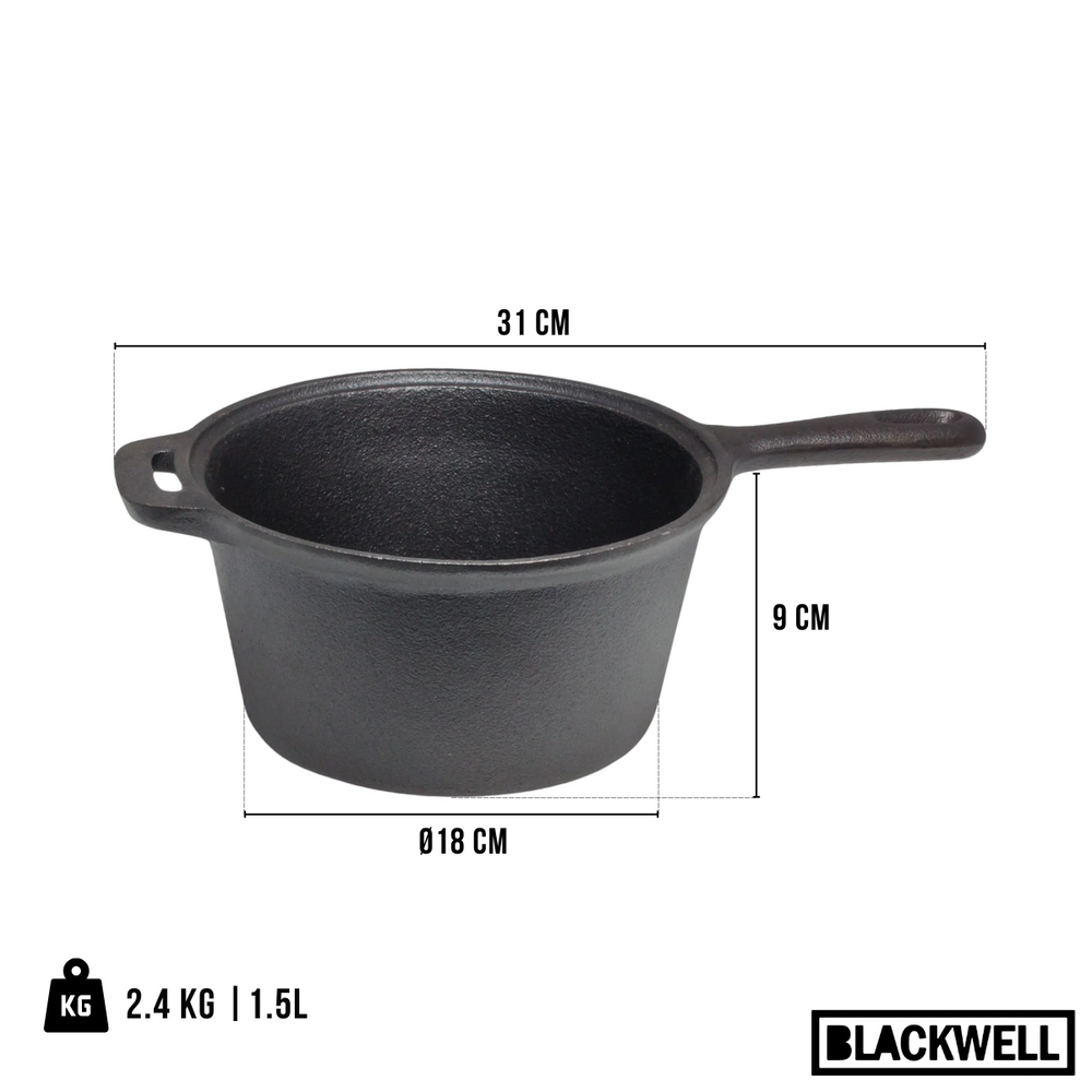 Blackwell Cazo de hierro fundido / Cazo con mango ø 18 cm - 1.5 litros - sin recubrimiento antiadherente