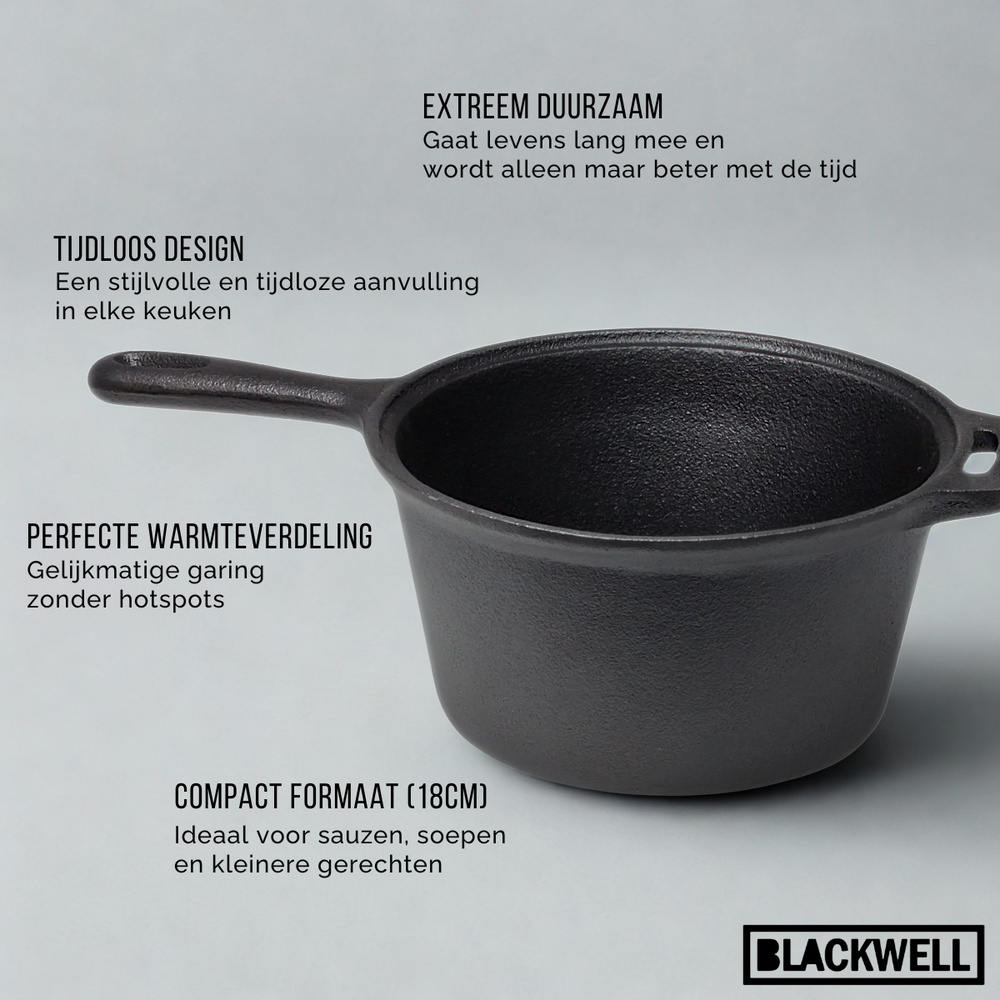 Blackwell Cazo de hierro fundido / Cazo con mango ø 18 cm - 1.5 litros - sin recubrimiento antiadherente