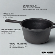 Blackwell Cazo de hierro fundido / Cazo con mango ø 18 cm - 1.5 litros - sin recubrimiento antiadherente