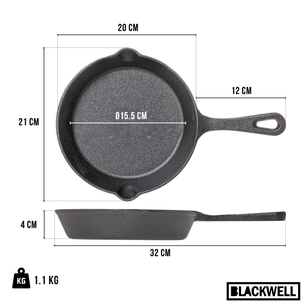 Sartén Blackwell Skillet de hierro fundido ø 20 cm - apto para todas las fuentes de calor - sin recubrimiento antiadherente