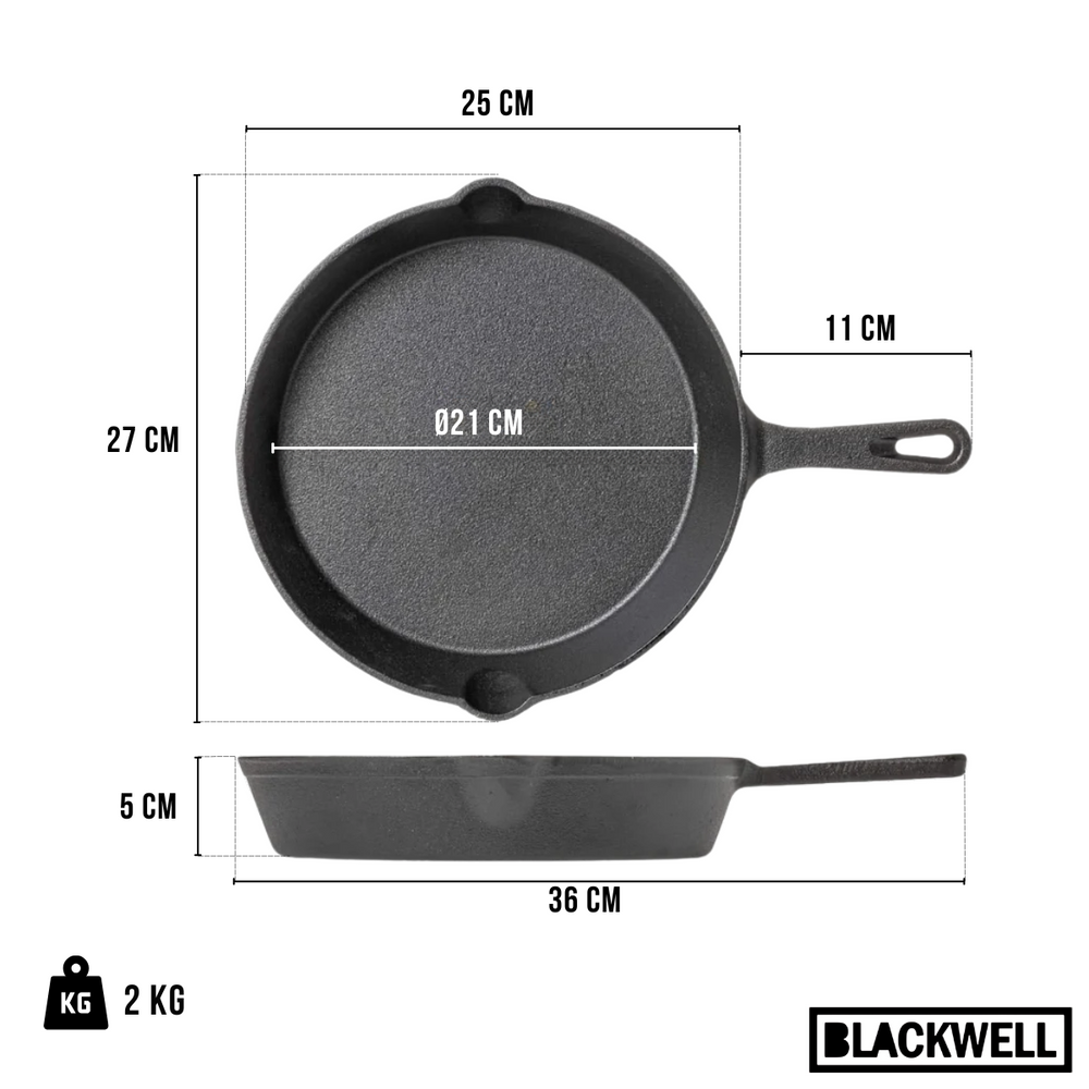 Sartén Blackwell Skillet de hierro fundido ø 25 cm - apto para todas las fuentes de calor - sin recubrimiento antiadherente