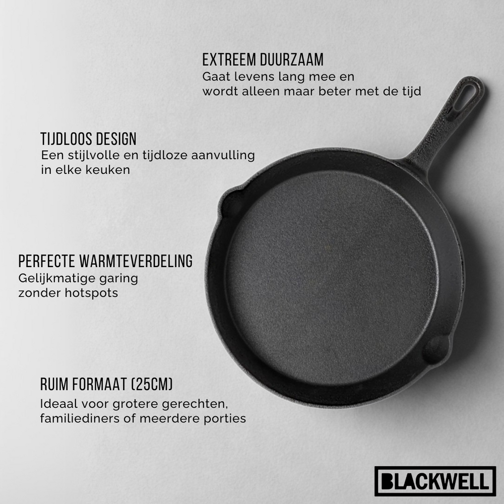 Sartén Blackwell Skillet de hierro fundido ø 25 cm - apto para todas las fuentes de calor - sin recubrimiento antiadherente
