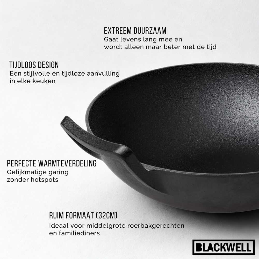 Set de ollas Blackwell de hierro fundido 3 piezas Sartén parrilla 23 x 23 cm, sartén ø 25 cm y wok ø 32 cm - apto para todas las fuentes de calor - sin recubrimiento antiadherente