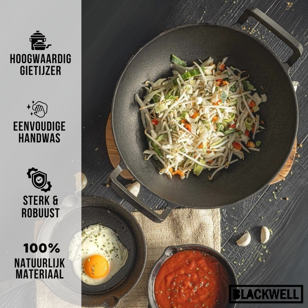 Blackwell wok / wadjan hierro fundido ø 32 cm / 3.3 liter - adecuado para todas las fuentes de calor - sin capa antiadherente
