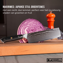 Cuchillo Nakiri Blackwell para verduras estilo japonés - 67 capas de acero damasco - VG10 - 17,5 cm