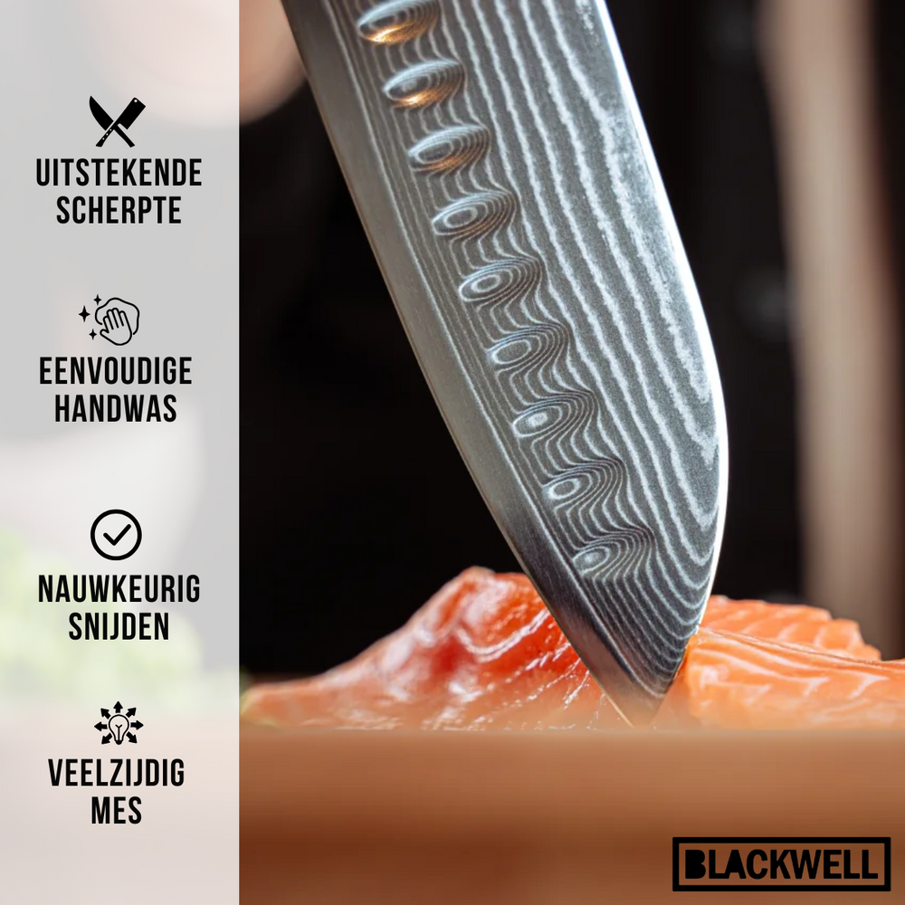 Set de cuchillos Blackwell (Cuchillo Santoku + Cuchillo para verduras / Nakiri) - Estilo japonés - Acero damasco de 67 capas - VG10 - 2 piezas