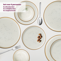 Cosy & Trendy Juego de vajilla Baltic Vanilla 18 piezas / 6 personas - 6 platos llanos, 6 platos para desayuno y 6 cuencos
