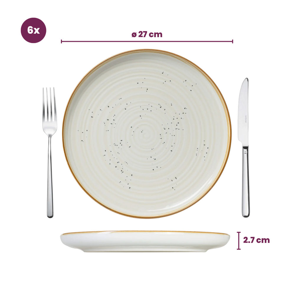 Cosy & Trendy Juego de vajilla Baltic Vanilla 18 piezas / 6 personas - 6 platos llanos, 6 platos para desayuno y 6 cuencos