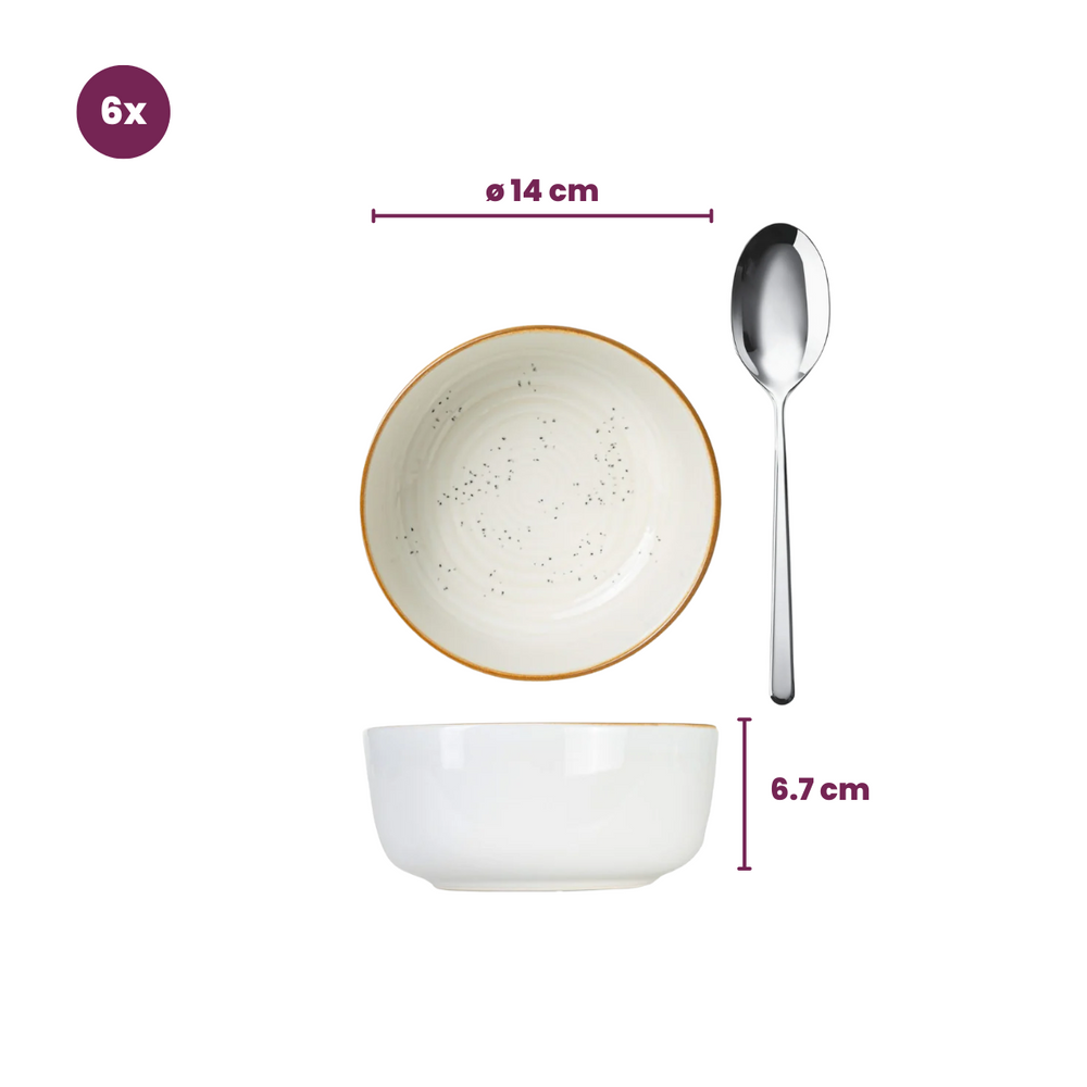 Cosy & Trendy Juego de vajilla Baltic Vanilla 18 piezas / 6 personas - 6 platos llanos, 6 platos para desayuno y 6 cuencos