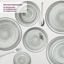 Set de vajilla Cosy & Trendy Baltic Grey 18 piezas / 6 personas - 6 platos llanos, 6 platos de desayuno y 6 cuencos