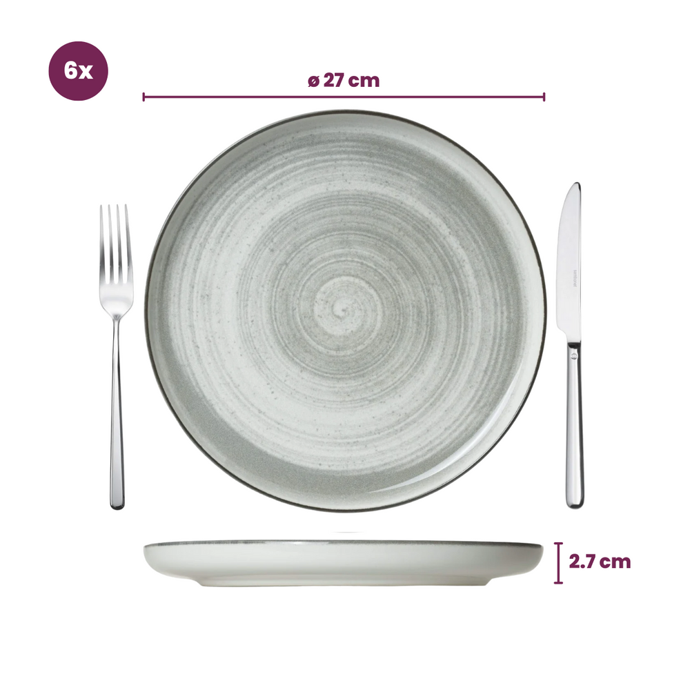 Set de vajilla Cosy & Trendy Baltic Grey 18 piezas / 6 personas - 6 platos llanos, 6 platos de desayuno y 6 cuencos