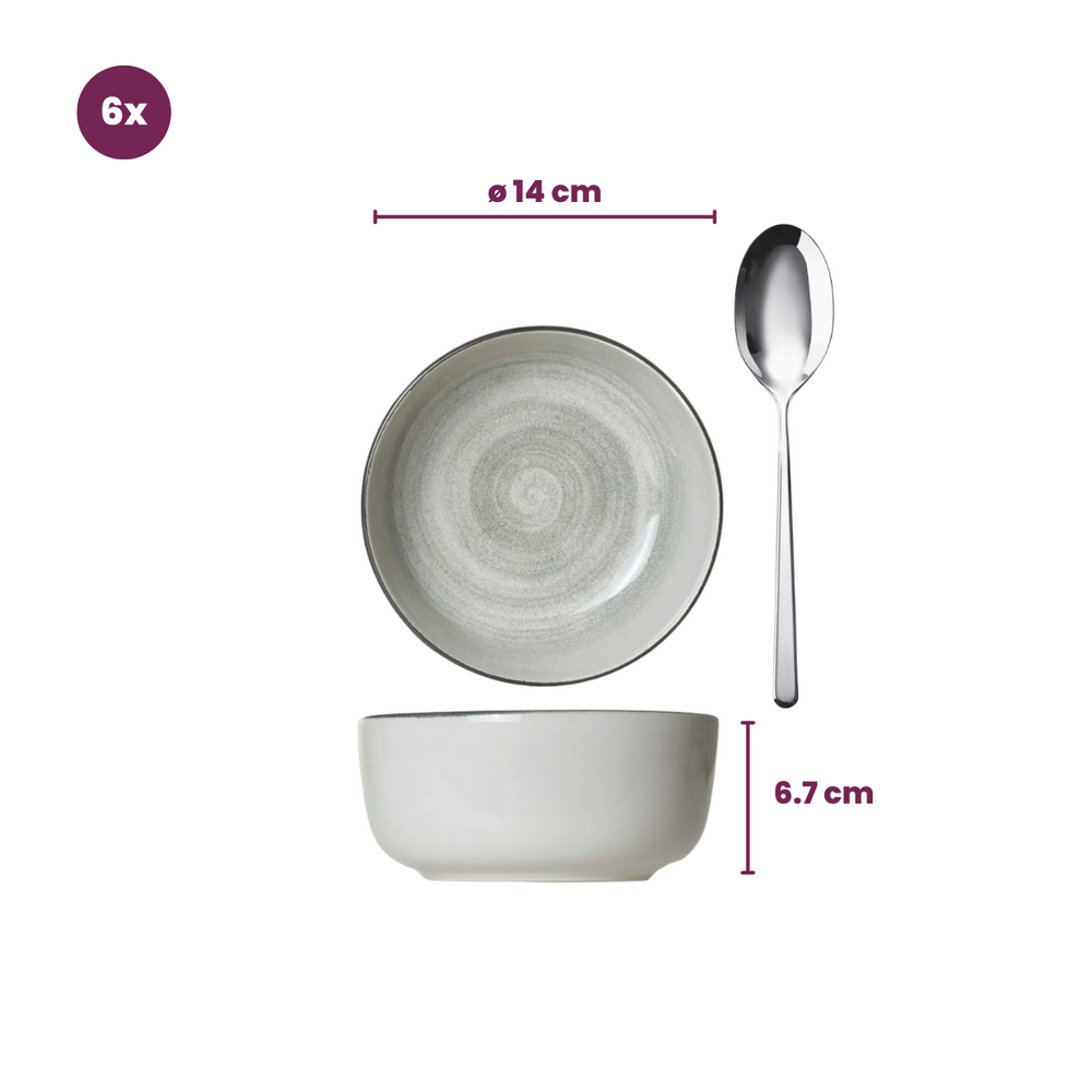 Set de vajilla Cosy & Trendy Baltic Grey 18 piezas / 6 personas - 6 platos llanos, 6 platos de desayuno y 6 cuencos