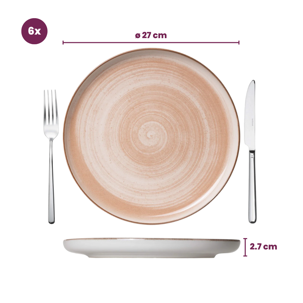 Cosy & Trendy Juego de vajilla Baltic Peach 18 piezas / 6 personas - 6 platos llanos, 6 platos para desayuno y 6 cuencos