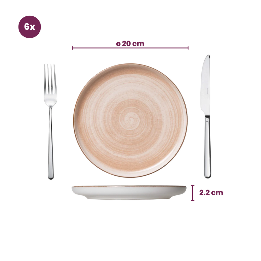Cosy & Trendy Juego de vajilla Baltic Peach 18 piezas / 6 personas - 6 platos llanos, 6 platos para desayuno y 6 cuencos