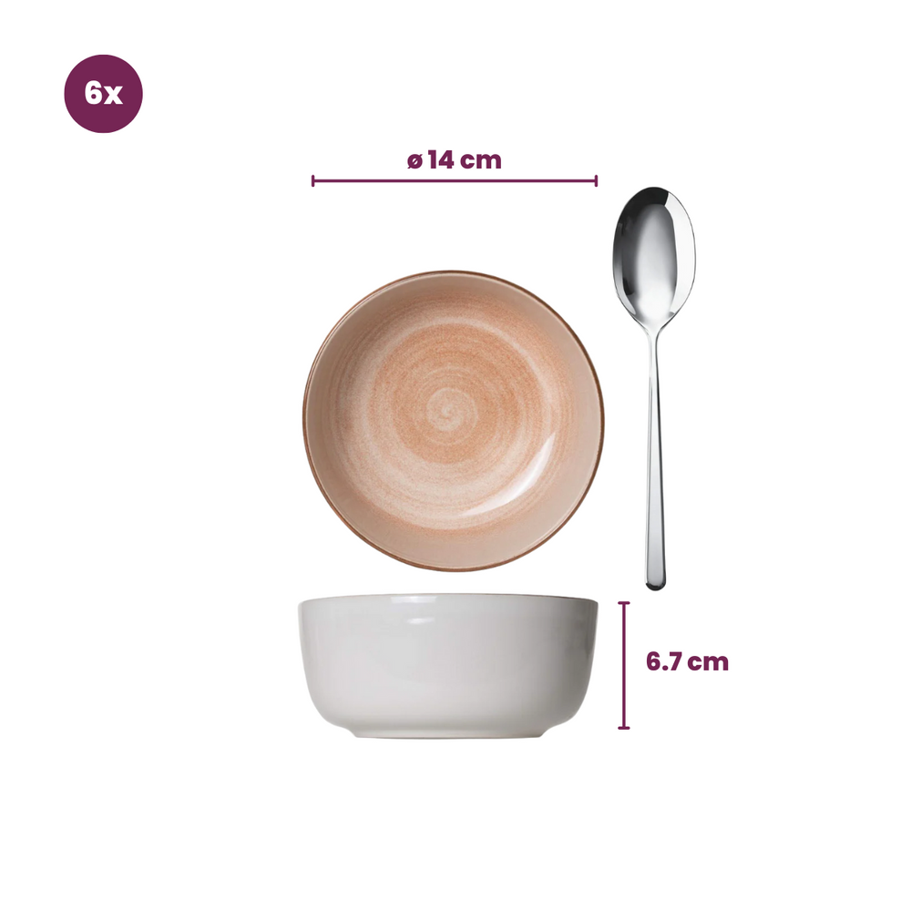 Cosy & Trendy Juego de vajilla Baltic Peach 18 piezas / 6 personas - 6 platos llanos, 6 platos para desayuno y 6 cuencos