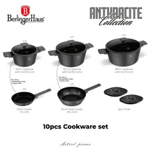 BerlingerHaus Set de Sarten Mat Antraciet 7 Piezas - Cacerola ø 20, 24, 28 cm, Sartén ø 20 & 24 cm - apto para todas las fuentes de calor
