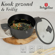 BerlingerHaus Set de Sarten Mat Antraciet 7 Piezas - Cacerola ø 20, 24, 28 cm, Sartén ø 20 & 24 cm - apto para todas las fuentes de calor