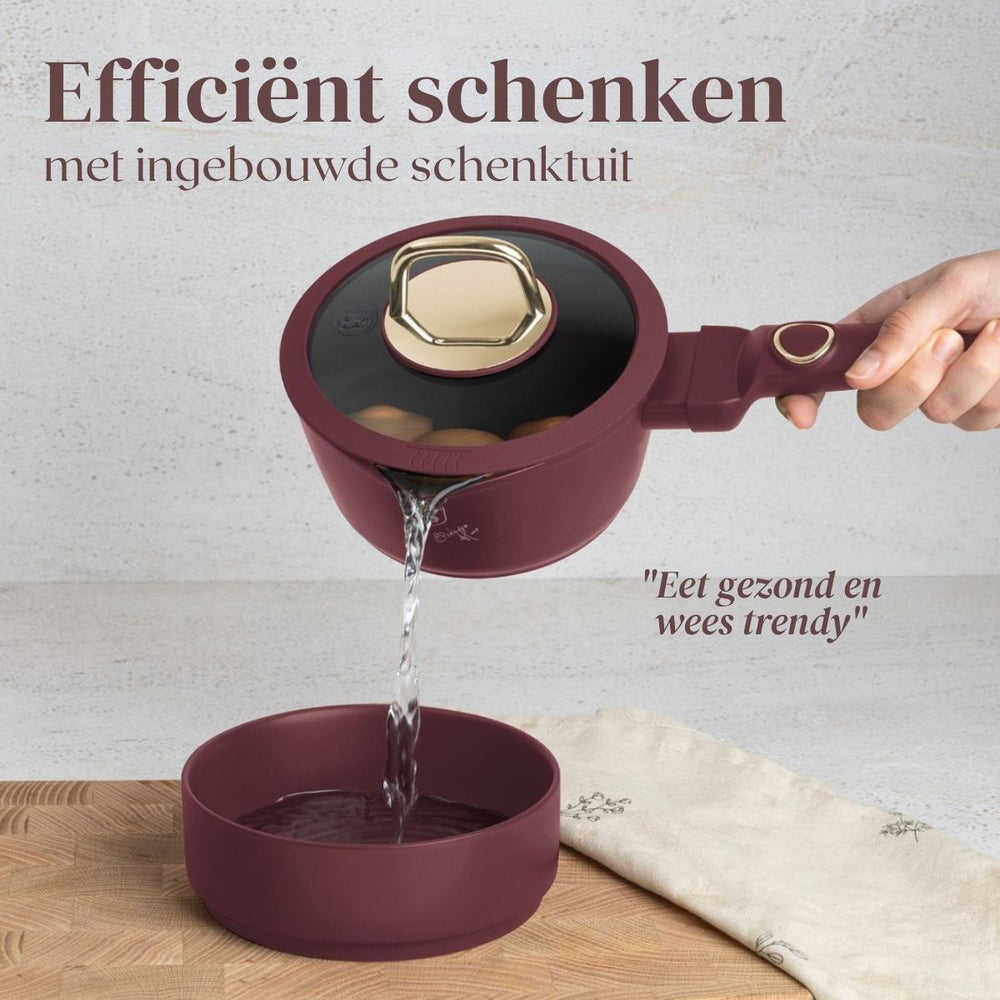 BerlingerHaus Pannenset Mat Bordeaux 11-Delig - Kookpan ø 20, 24, 28 cm, Koekenpan ø 24, 28 cm & Steelpan ø 16 cm - adecuado para todas las fuentes de calor