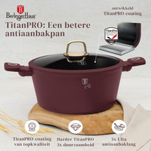 BerlingerHaus Pannenset Mat Bordeaux 11-Delig - Kookpan ø 20, 24, 28 cm, Koekenpan ø 24, 28 cm & Steelpan ø 16 cm - adecuado para todas las fuentes de calor