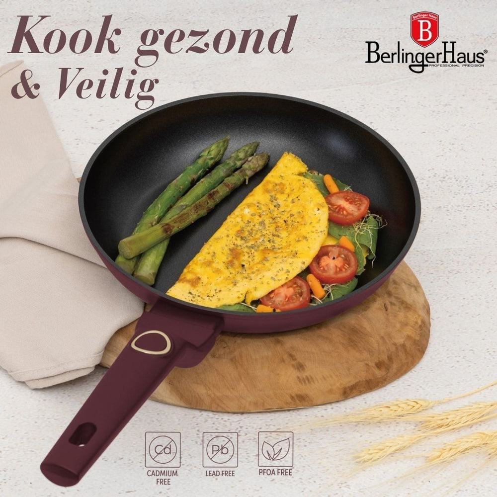 BerlingerHaus Pannenset Mat Bordeaux 11-Delig - Kookpan ø 20, 24, 28 cm, Koekenpan ø 24, 28 cm & Steelpan ø 16 cm - adecuado para todas las fuentes de calor
