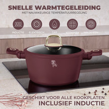 BerlingerHaus Pannenset Mat Bordeaux 11-Delig - Kookpan ø 20, 24, 28 cm, Koekenpan ø 24, 28 cm & Steelpan ø 16 cm - adecuado para todas las fuentes de calor