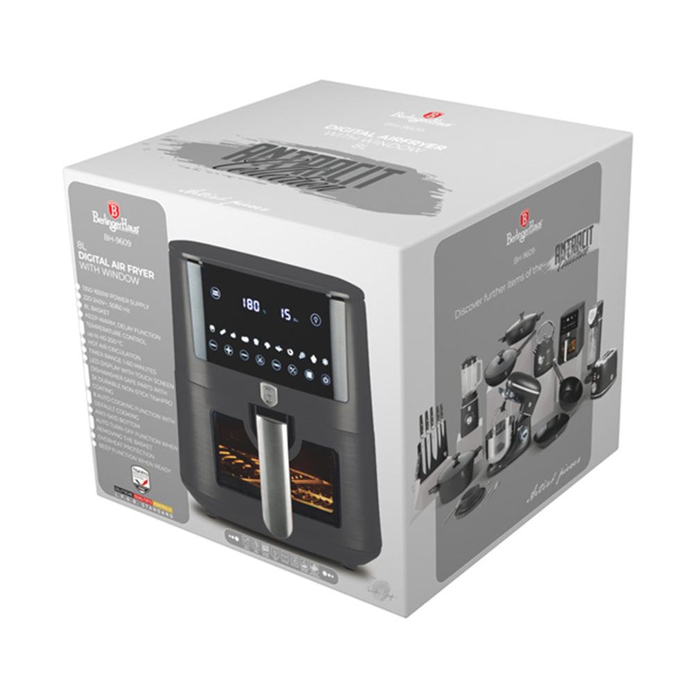 BerlingerHaus Airfryer XXXL Mat Antraciet - con ventana - 8 litros - 1650W