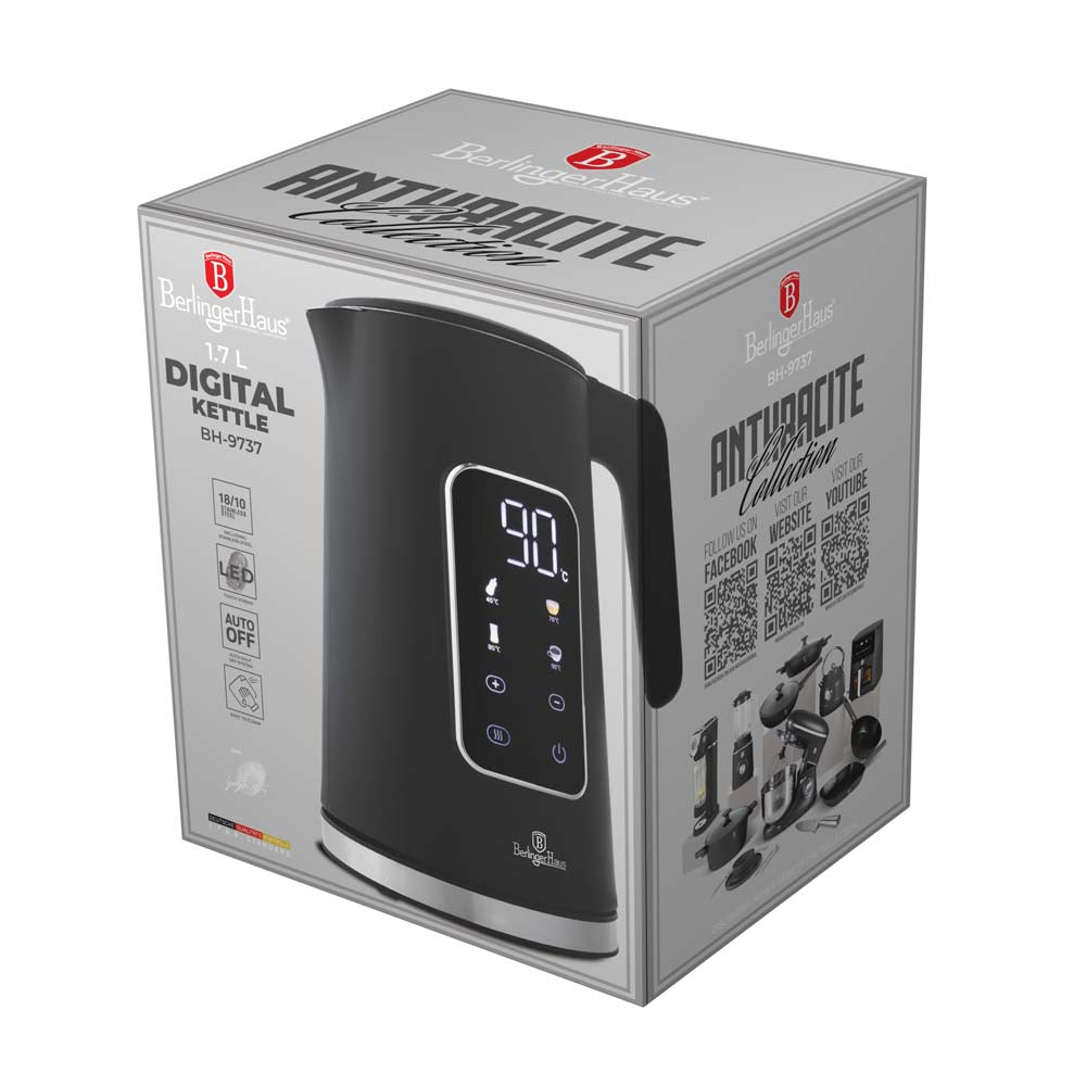 BerlingerHaus kettle Digital Mat Antraciet - Temperature setting - 1.7 liter - 2200W