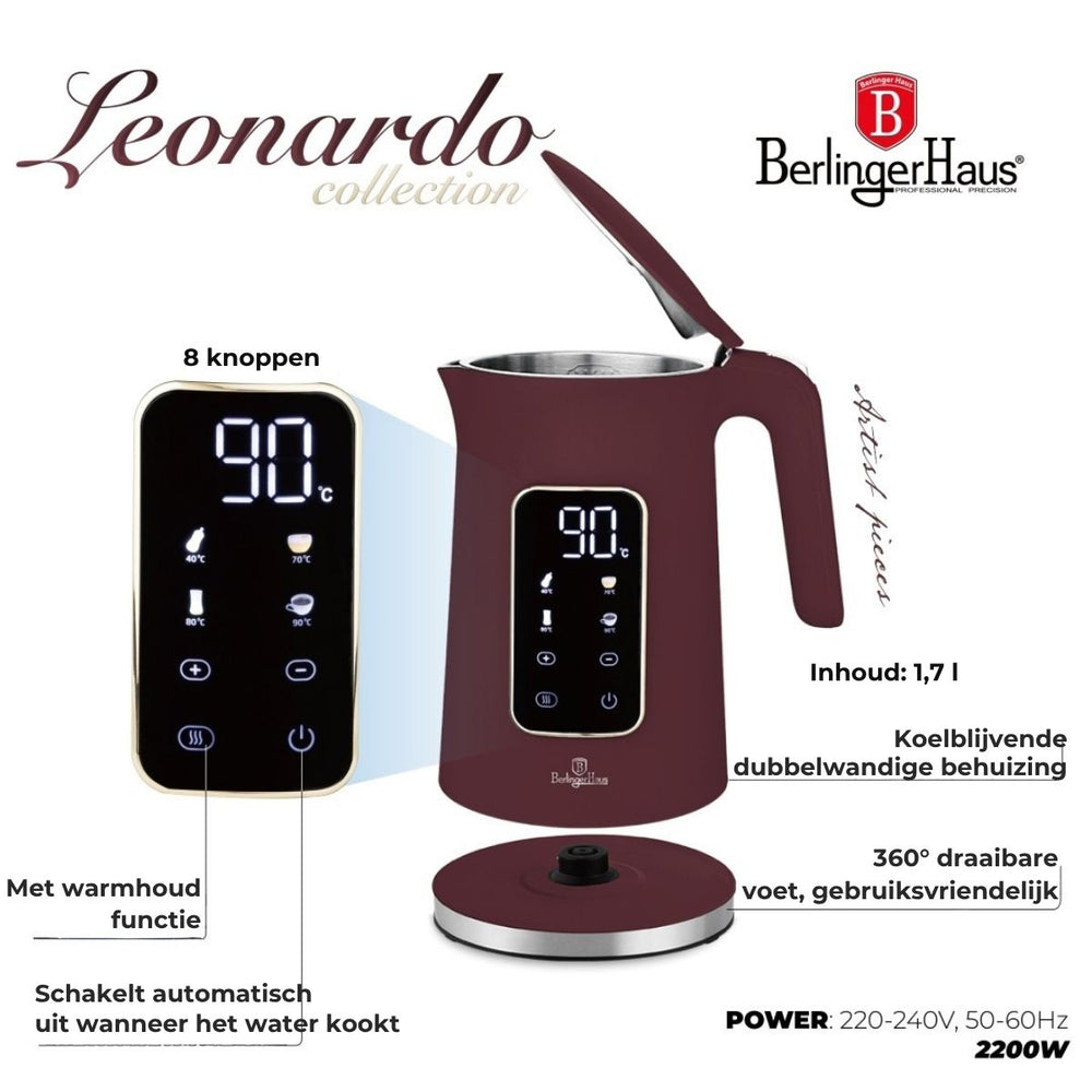 BerlingerHaus hervidor digital mate burdeos - ajuste de temperatura - 1.7 litros - 2200W