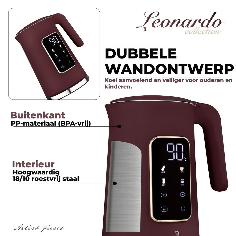 BerlingerHaus hervidor digital mate burdeos - ajuste de temperatura - 1.7 litros - 2200W