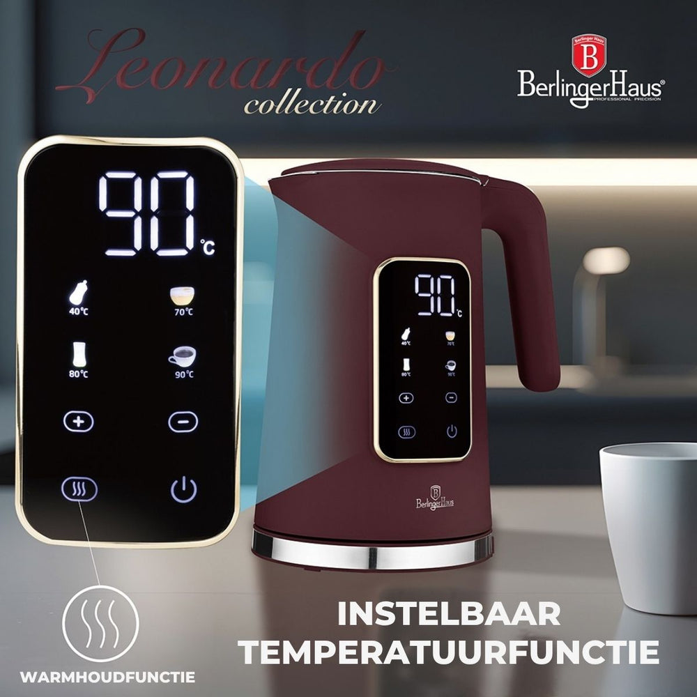 BerlingerHaus hervidor digital mate burdeos - ajuste de temperatura - 1.7 litros - 2200W