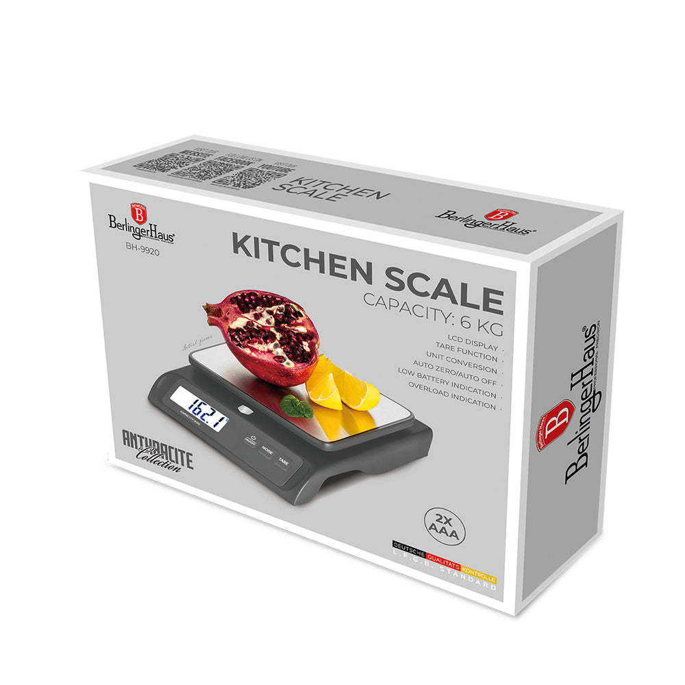 BerlingerHaus Balanzas de Cocina Digitales Antracita - Máximo 6 kg