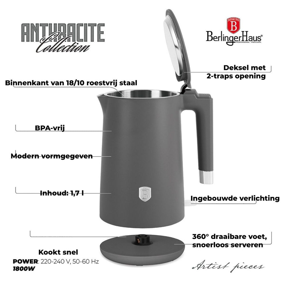 BerlingerHaus kettle Doble pared mate antracita - 1.7 litros - 1800W