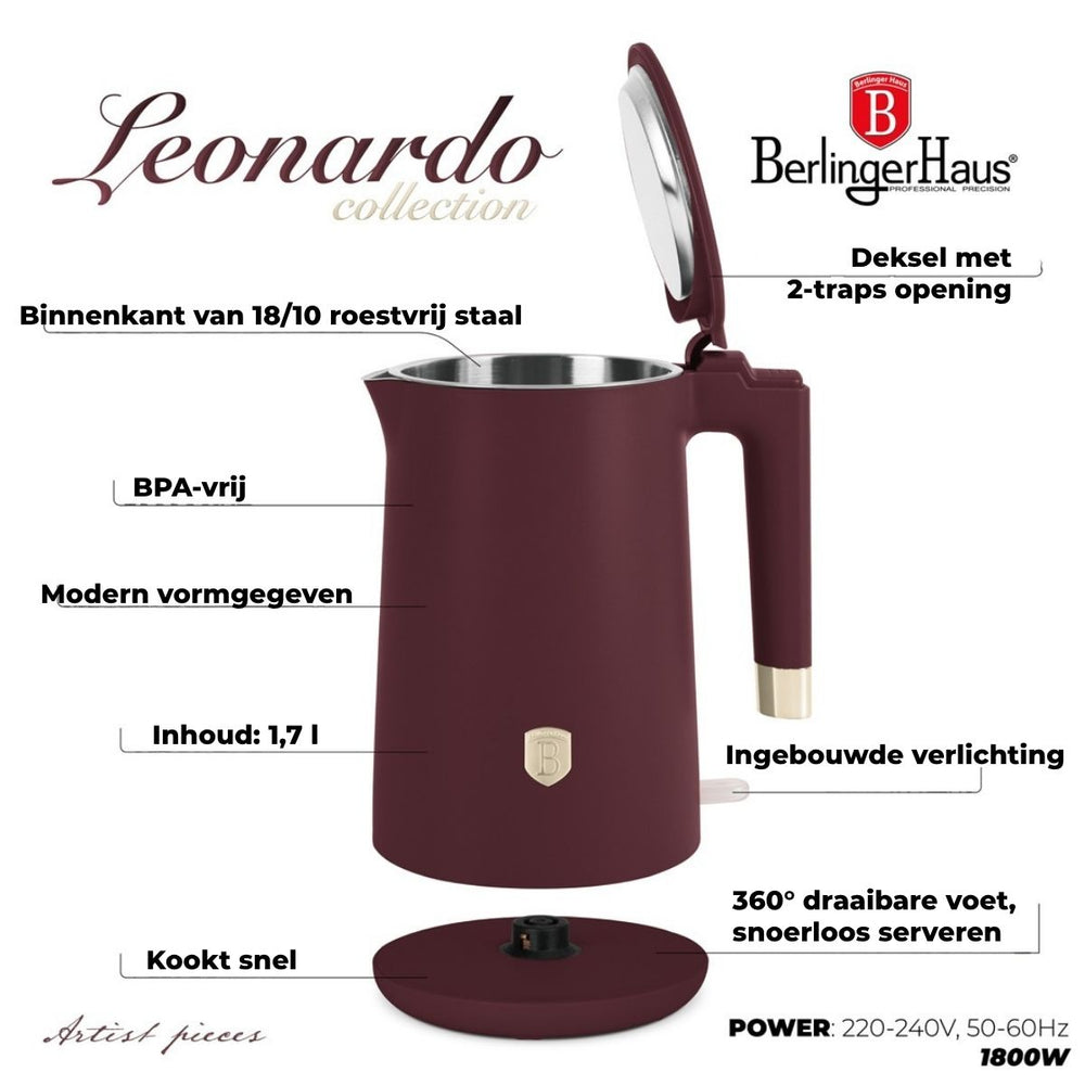 BerlingerHaus kettle Doble pared mate burdeos - 1.7 litros - 1800W