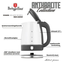 BerlingerHaus kettle vidrio mate antracita - 1.7 liter - 2200W