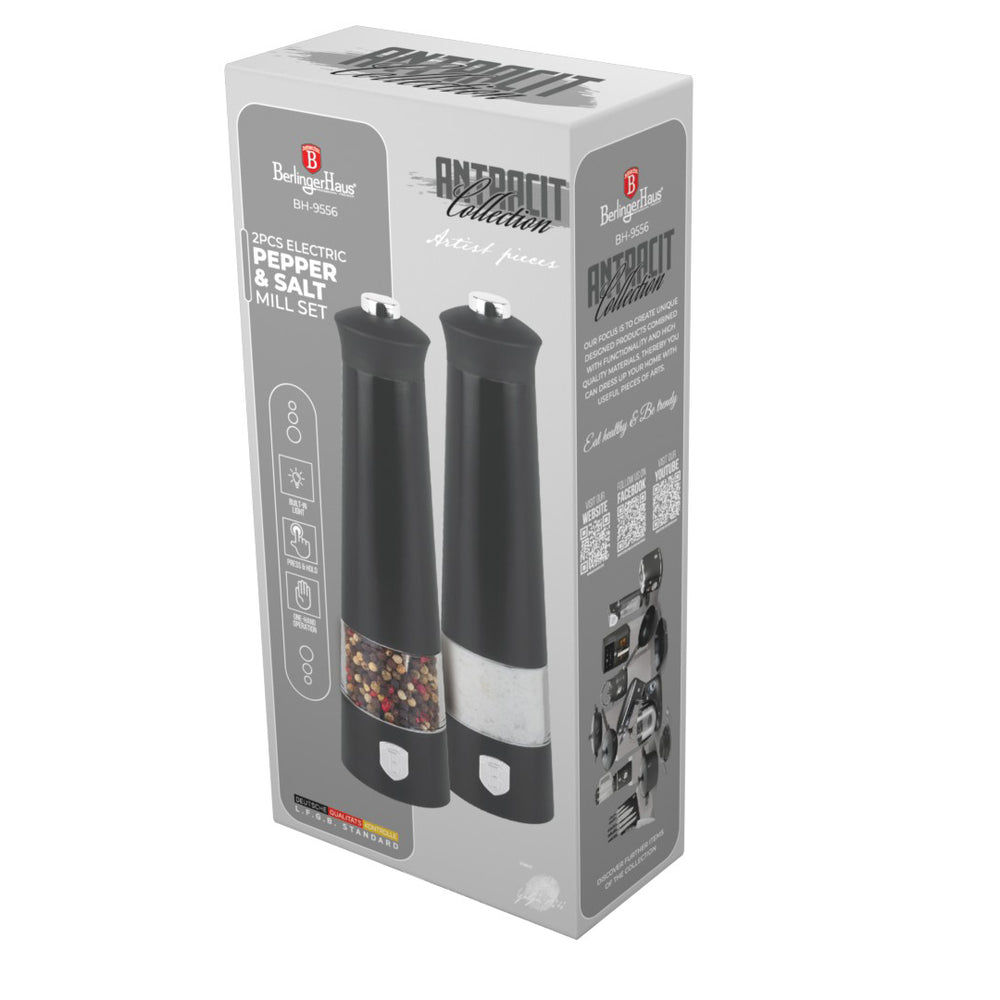 BerlingerHaus Set de molinillos de pimienta y sal eléctrico mate antracita - molino de cerámica - 2 piezas
