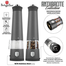 BerlingerHaus Set de molinillos de pimienta y sal eléctrico mate antracita - molino de cerámica - 2 piezas