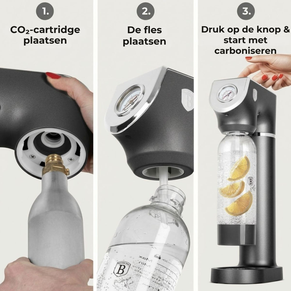 BerlingerHaus máquina de agua con gas Mat Antraciet - Barómetro - Incluye 2 botellas