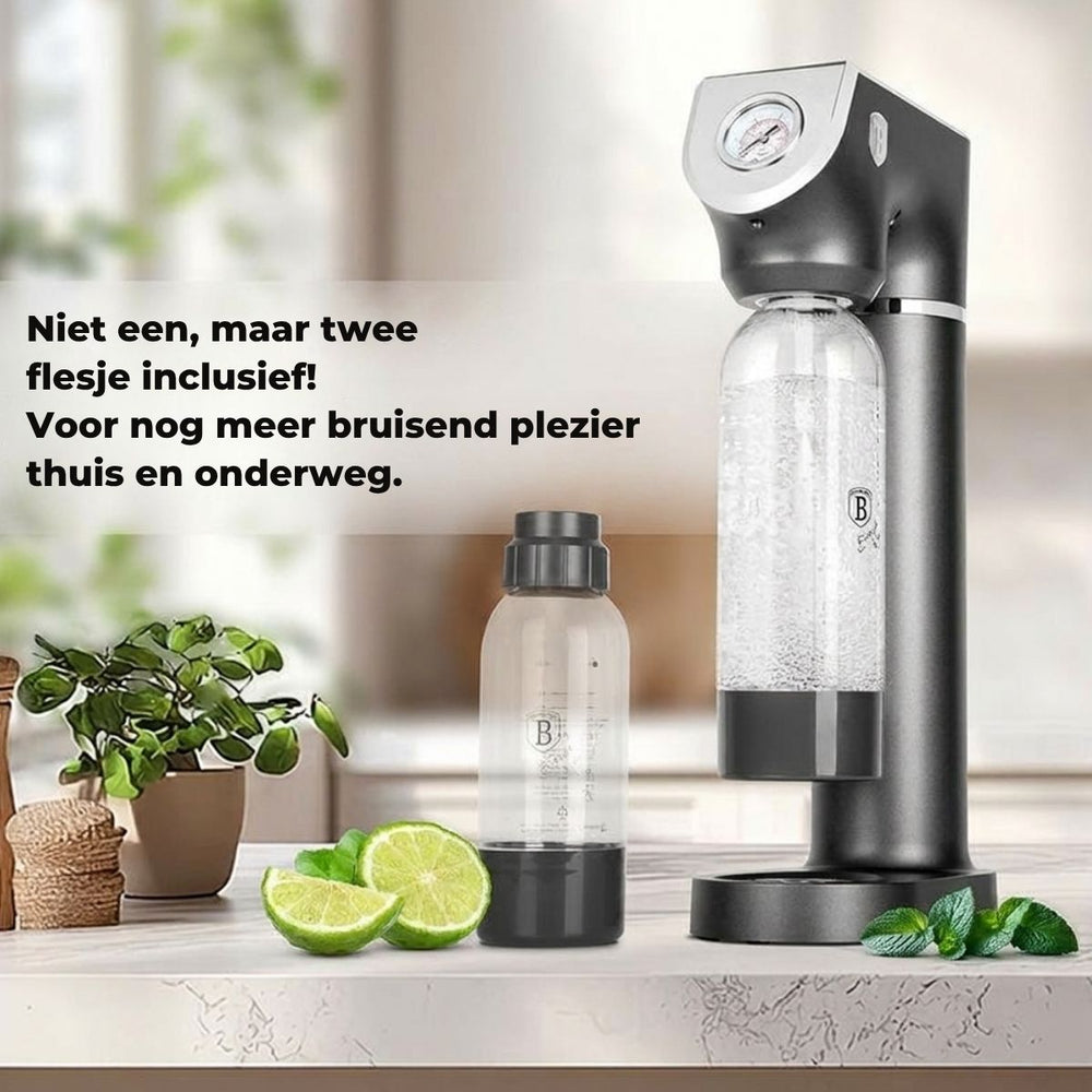 BerlingerHaus máquina de agua con gas Mat Antraciet - Barómetro - Incluye 2 botellas