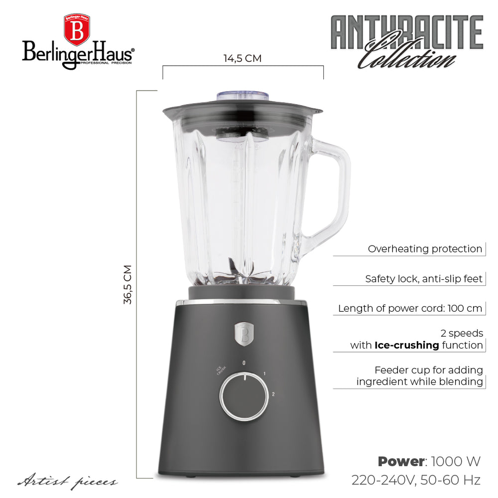BerlingerHaus licuadora Mat antraciet - jarra de vidrio - 1.5 litros - 1000W