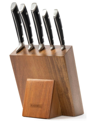 Bloque de cuchillos Blackwell - Deluxe - Cuchillo de chef, cuchillo para pan, cuchillo para carne, cuchillo de oficina y cuchillo pelador 6 piezas