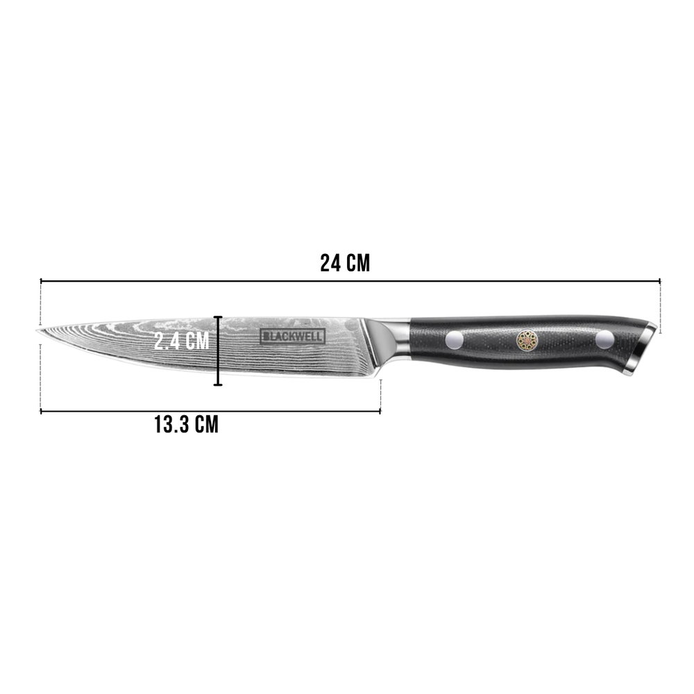 Cuchillo de oficina Blackwell estilo japonés - 67 capas de acero damasco - VG10 - 12,5 cm