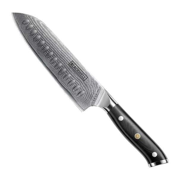 Cuchillo Santoku Blackwell estilo japonés - 67 capas de acero damasco - VG10 - 19 cm