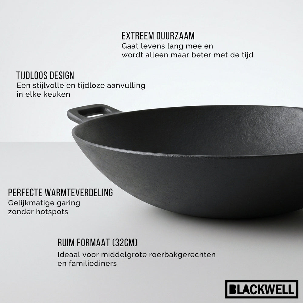 Blackwell wok / wadjan hierro fundido ø 32 cm / 3.3 liter - adecuado para todas las fuentes de calor - sin capa antiadherente