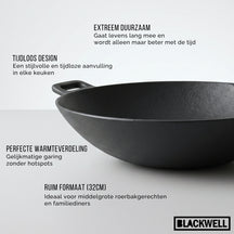 Blackwell wok / wadjan hierro fundido ø 32 cm / 3.3 liter - adecuado para todas las fuentes de calor - sin capa antiadherente