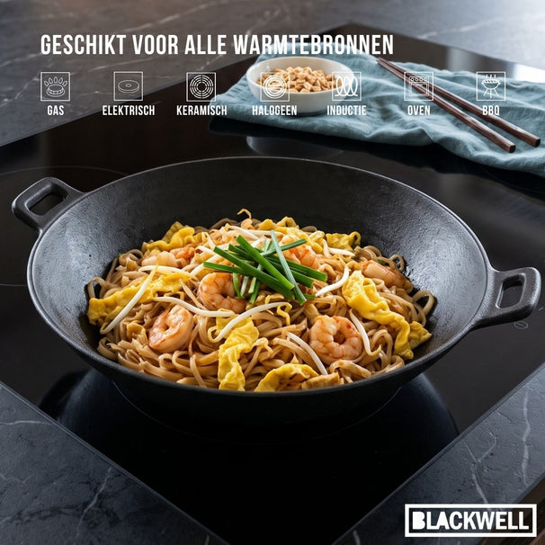 Blackwell wok / wadjan hierro fundido ø 32 cm / 3.3 liter - adecuado para todas las fuentes de calor - sin capa antiadherente