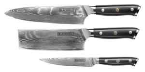 Set de cuchillos Blackwell (Cuchillo de chef + Cuchillo para verduras + Cuchillo de oficina) - Estilo japonés - Acero damasco de 67 capas - VG10 - 3 piezas