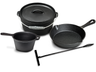 Blackwell Set Dutch Oven BBQ de hierro fundido 4 piezas Cacerola + Elevador, Sartén ø 20 cm y Cazo 18 cm - apto para todas las fuentes de calor - sin recubrimiento antiadherente